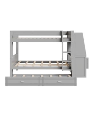 Streamdale Full size Multifunctional Bunk Bed with Desk and Bookshelves, Trundle, Gray