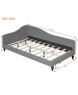 Twin Size L-Shaped Linen Daybed, with Solid Wood Legs, Gray