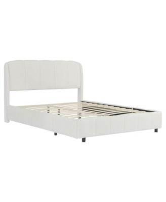 Boucle Fabric Platform Bed with Curved Headboard - Queen