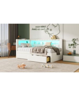 Twin Platform Bed w/ USB & LED 2 Drawers