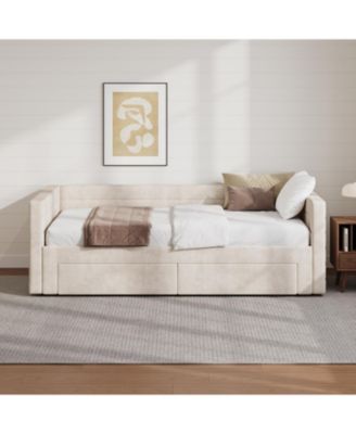 Twin Upholstered Daybed with Trundle, Extendable Twin to King
