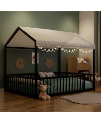 Montessori Metal House Bed Frame - Kids/Toddler, No Slats, Black