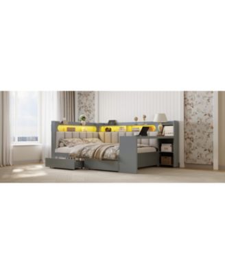 Streamdale Gray Daybed: Storage, Charging, LED, Desk, Upholstered