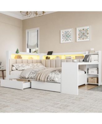 Streamdale Gray Daybed: Storage, Charging, LED, Desk, Upholstered
