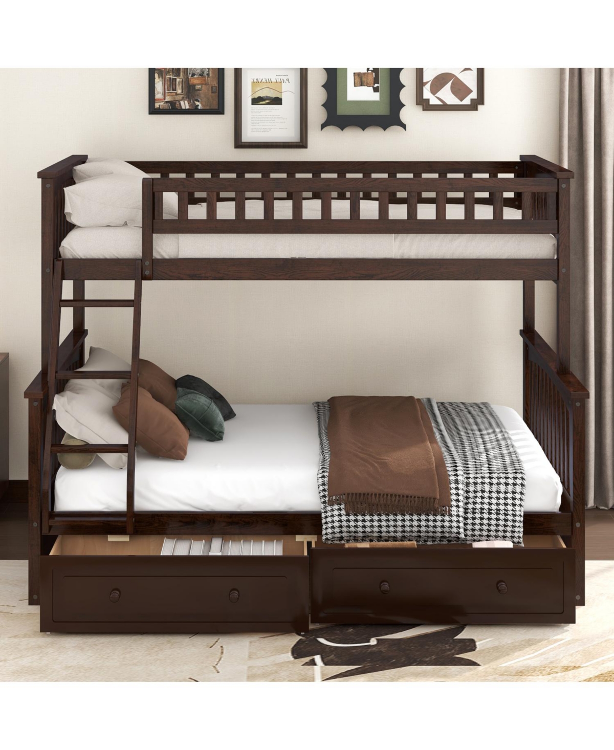 Streamdale Furniture Twin over Full Bunk Bed with Drawers, Convertible Beds, Gray