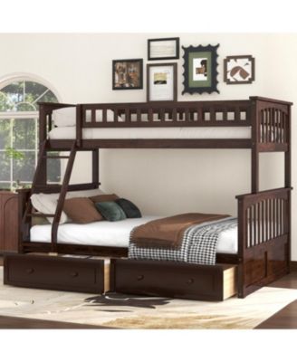 Twin over Full Bunk Bed with Drawers, Convertible Beds