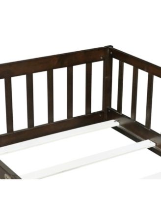  Twin Floor Bed with Fence & Door, Espresso