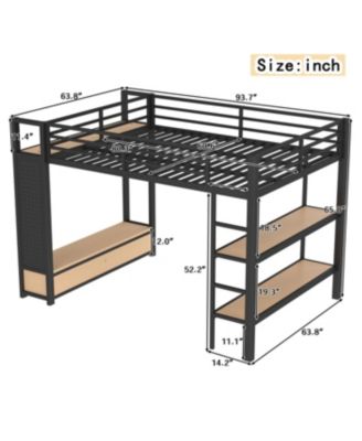 Streamdale Queen Loft Bed Frame with Wardrobe & Storage Shelves, Black