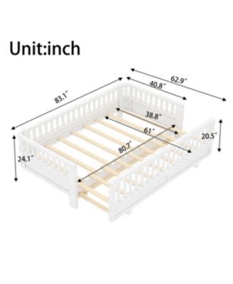 Streamdale Twin XL Platform Bed with Guardrails, Solid Wood, Converts to Queen