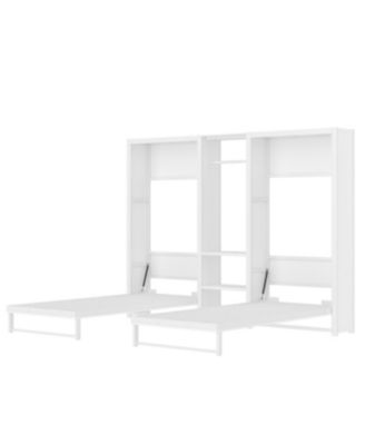 Twin Murphy Bed with Wardrobe, Shelves & Power Outlets, White