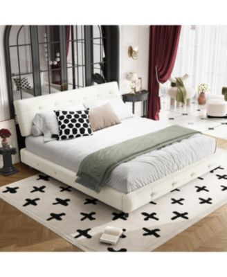 Streamdale King Size Bed Frame with Tufted Headboard and Cloud Pillow Design, Beige/White
