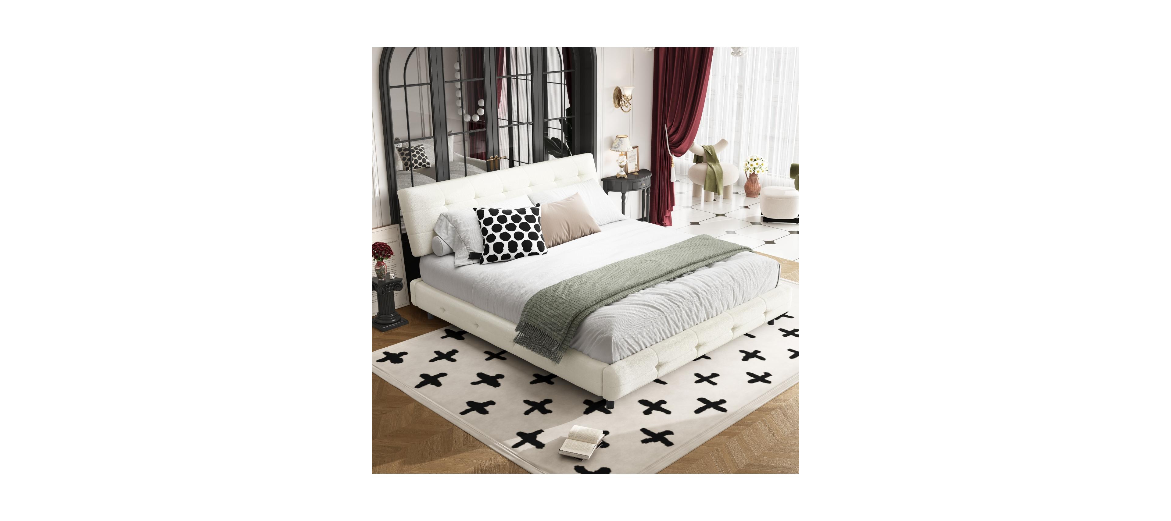 Streamdale Furniture Streamdale King Size Bed Frame with Tufted Headboard and Cloud Pillow Design, Beige/White