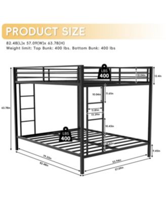 Multi-Functional Square Tube Iron Bunk Bed, Full-Size Upper/Lower, Robust Metal Frame