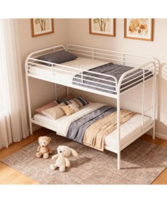 Metal Twin Over Twin Bunk Bed with 2 Ladders & Guardrail, White