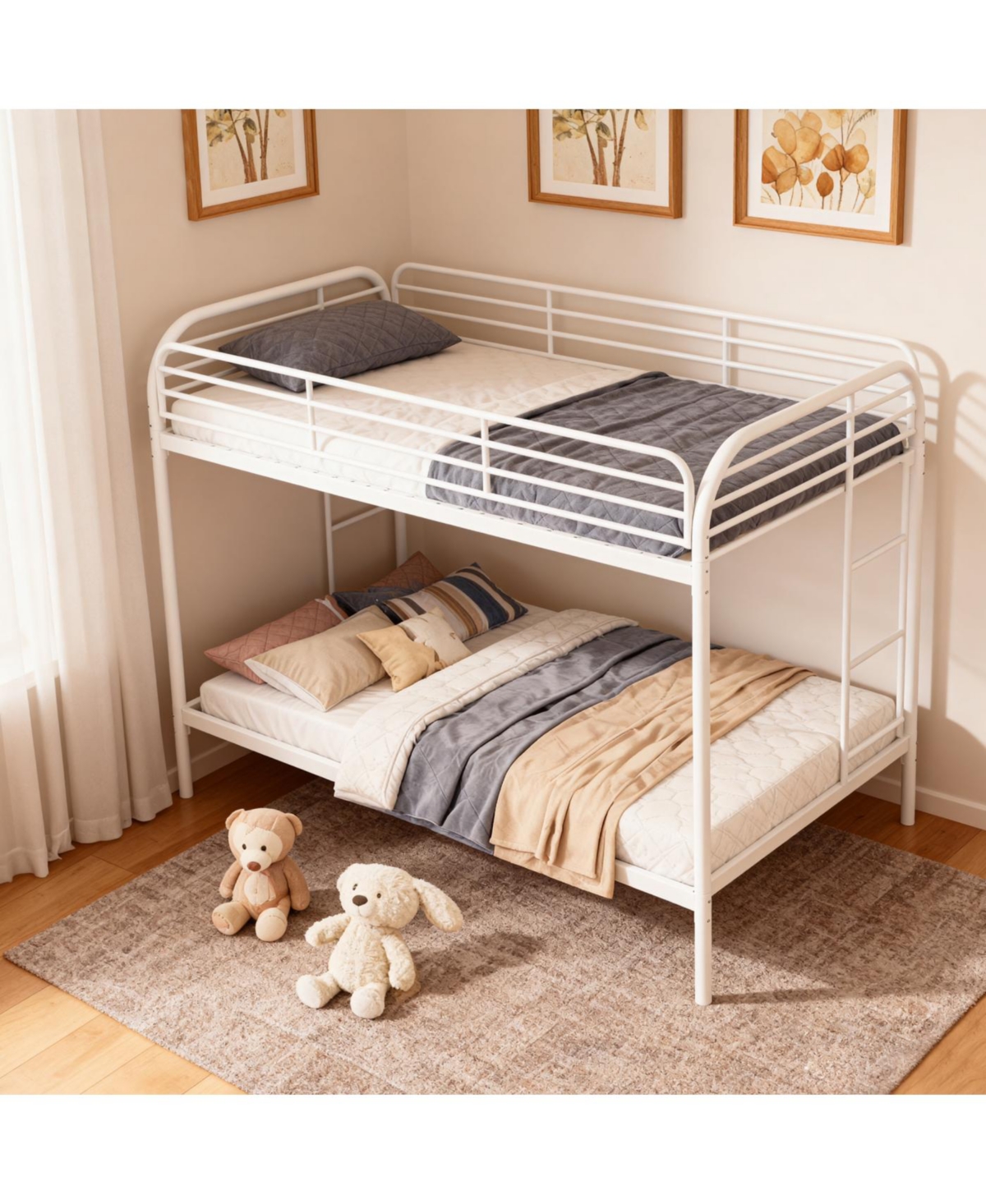 Streamdale Furniture Metal Twin Over Twin Bunk Bed with 2 Ladders & Guardrail, White