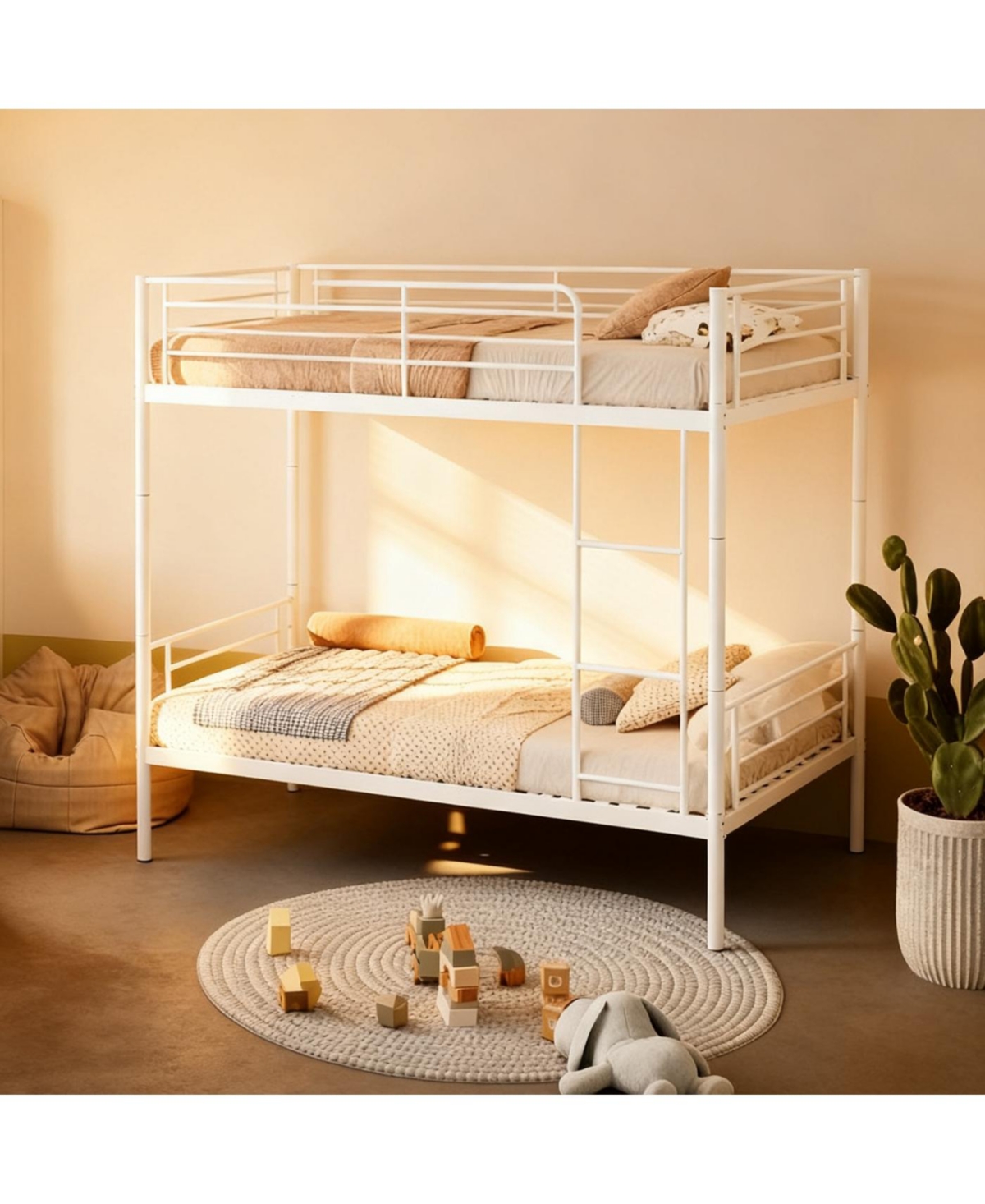 Streamdale Furniture Streamdale White Twin Over Twin Metal Bunk Bed with Ladder, Storage, Noise-Free