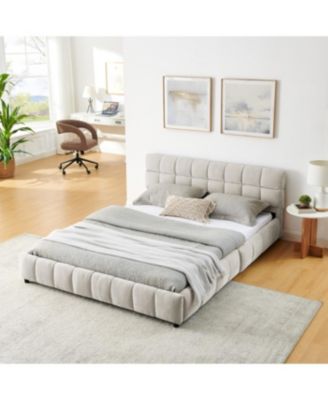 Queen Size Chenille Upholstered Bed with Storage Drawer