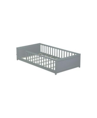 Streamdale Twin size Floor Platform Bed with Built-in Book Rack, Grey