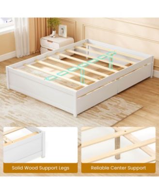 Wooden Platform Bed with 2 Rolling Storage Drawers Wood Slat Support