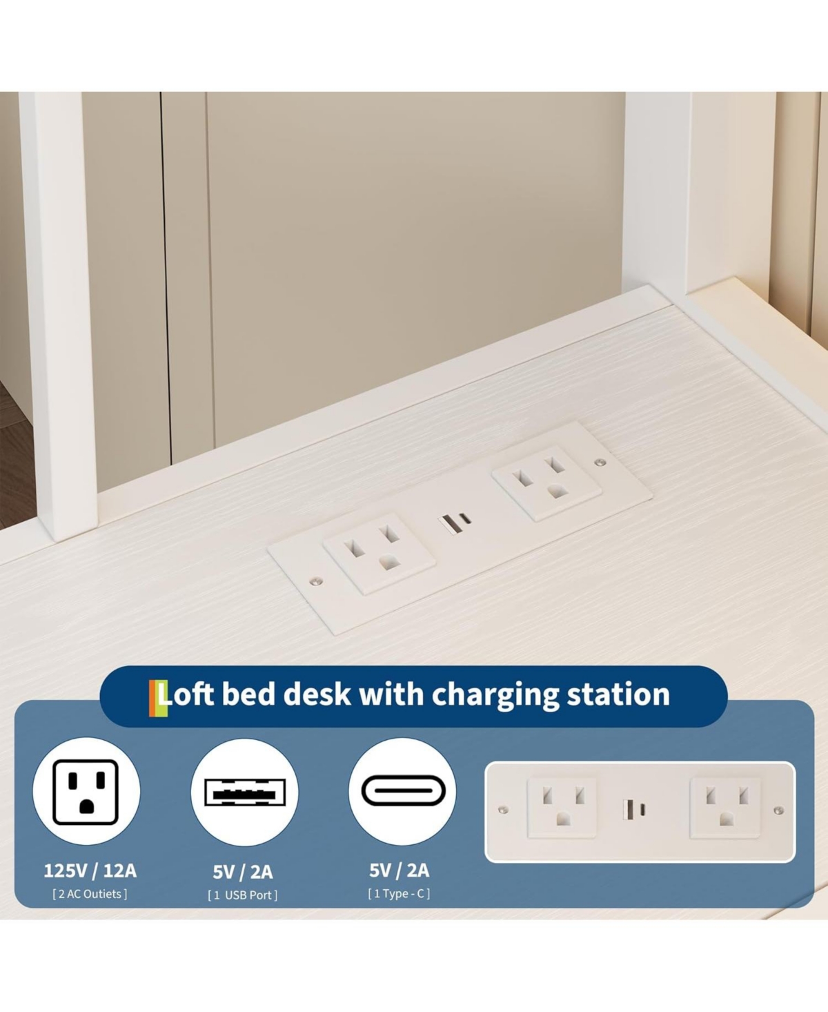 gaomon Twin Loft Bed with Desk, 4 Fabric Drawers & 2 Shelves, Metal Led Lights, Usb Charging Station, Safety Guardrail Ladder