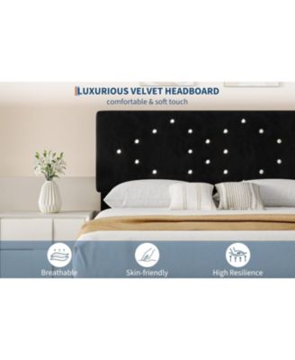 Linen Platform Bed with Button Tufted Headboard