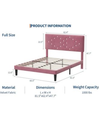 Linen Platform Bed with Button Tufted Headboard - Full