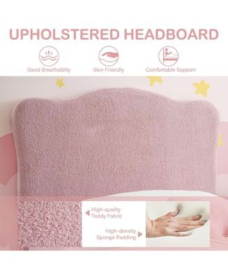 Bed Frame for Kids, Upholstered Platform Bed with Cute Boucle Velvet Headboard for Girls, No Box Spring Needed, Easy Assembly