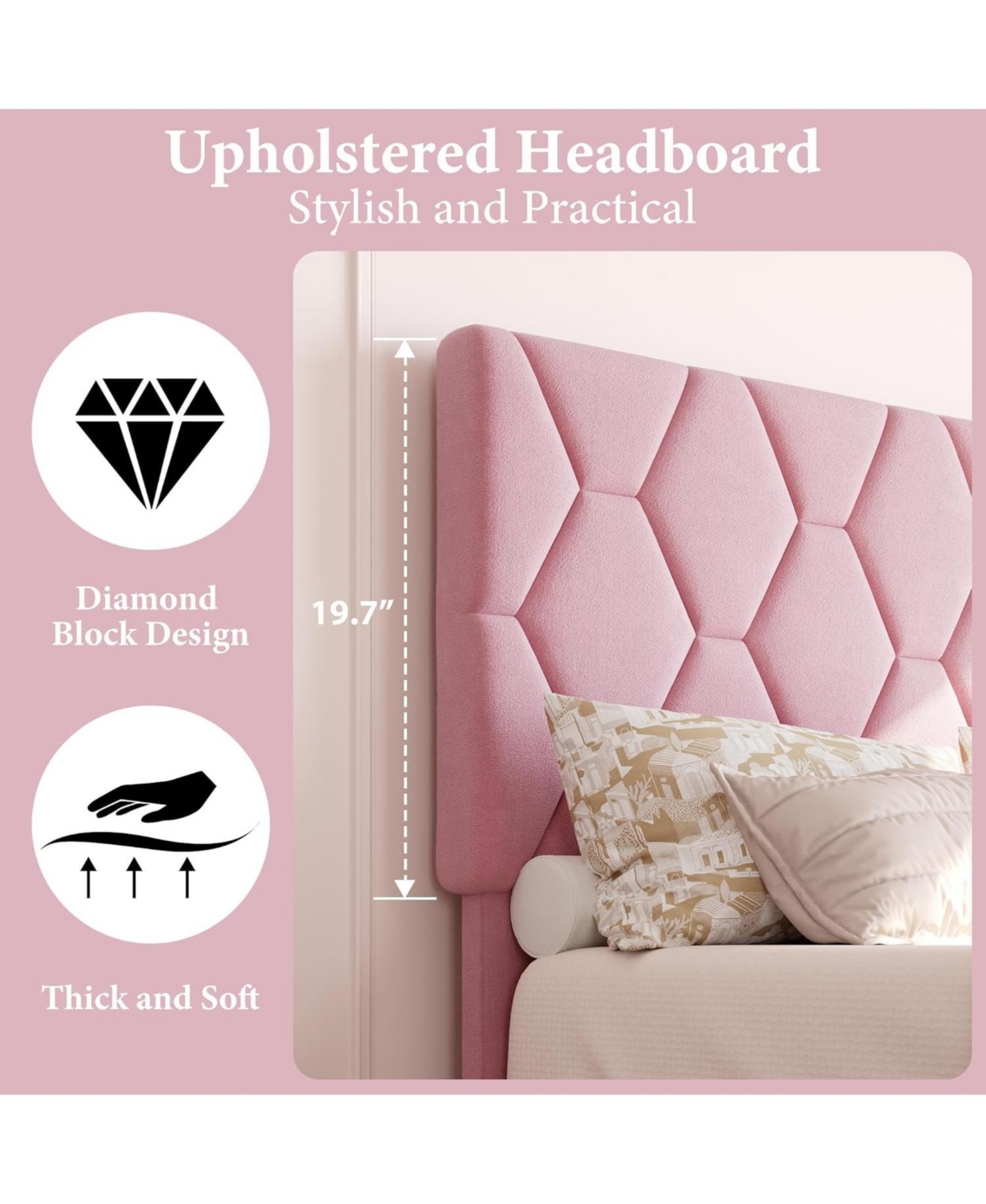 gaomon Platform Bed Frame with Upholstered Headboard, Wood Slats Support, No Box Spring Needed