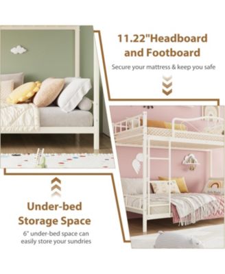 Twin Over Twin Metal Bunk Bed with Ladder and Full-Length Guardrails, Heavy Duty Space-Saving Bunk Bed Frame