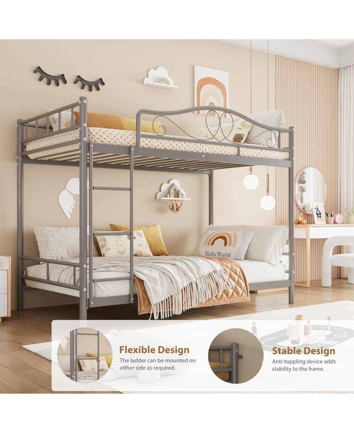 gaomon Twin Over Metal Bunk Bed with Ladder and Full-Length Guardrails, Heavy Duty Space-Saving Frame