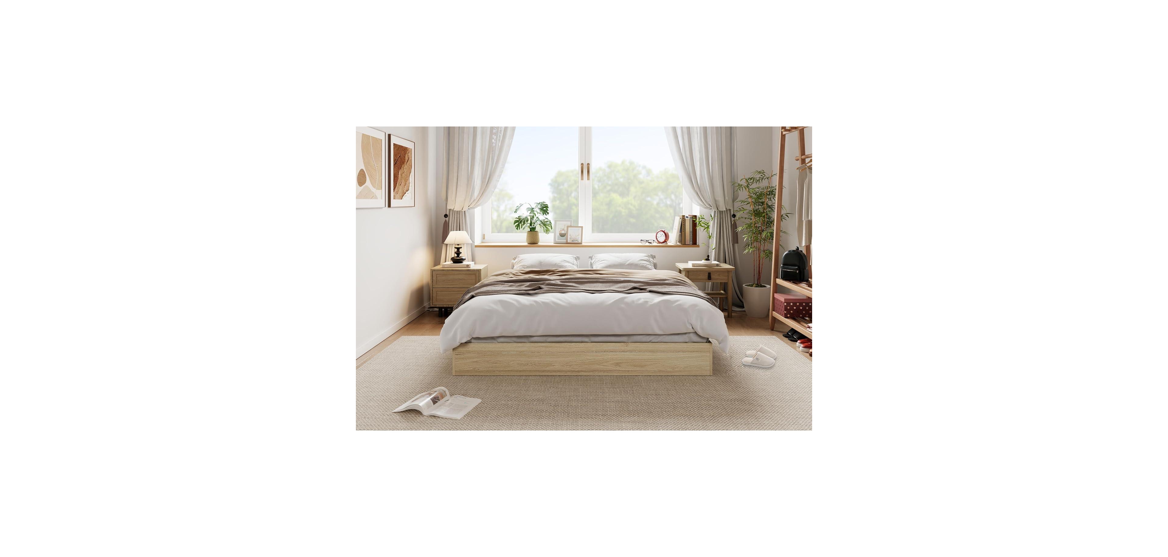 gaomon Full Size Solid Wood Platform Bed Frame, Minimalist Floor-Standing, Durable Wooden Slats, Easy Assembly