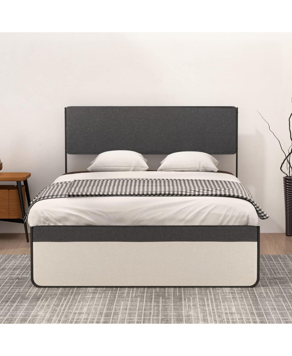 gaomon Full Size Bed Frame Modern Platform with Linen Headboard & Footboard Steel Slats Storage No Box Spring