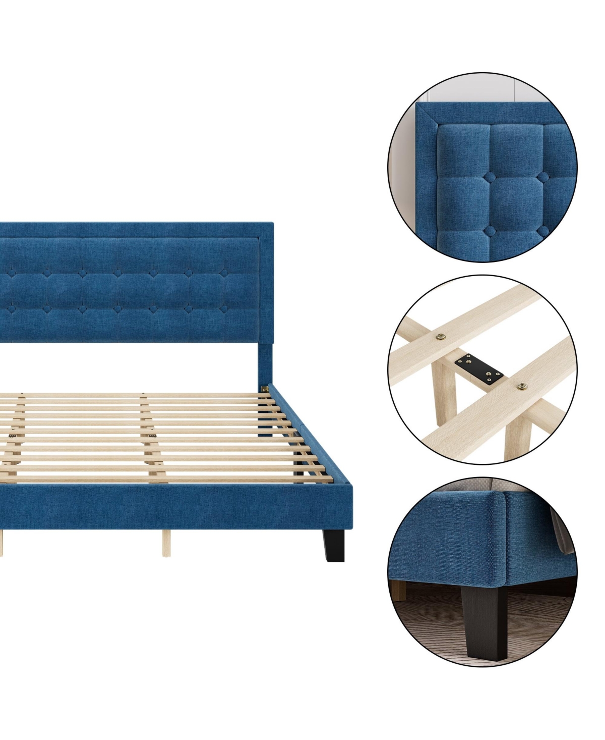 gaomon King Size Square Platform Bed Frame Blue Metal Design Wood Slat Support No Box Spring