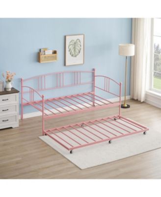 Twin Size Metal Daybed with Pull-Out Trundle, 6 Casters and Steel Slat Support, No Box Spring Needed