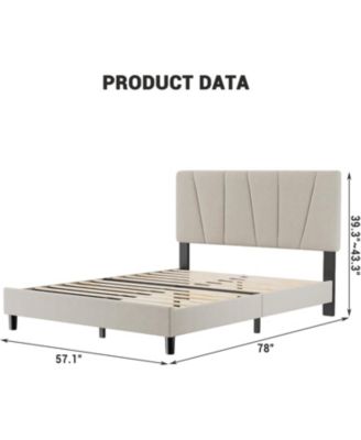 Full Velvet Upholstered Bed Frame with Adjustable Headboard Sturdy Metal Slats No Box Spring Noise Free Easy Assembly Beige