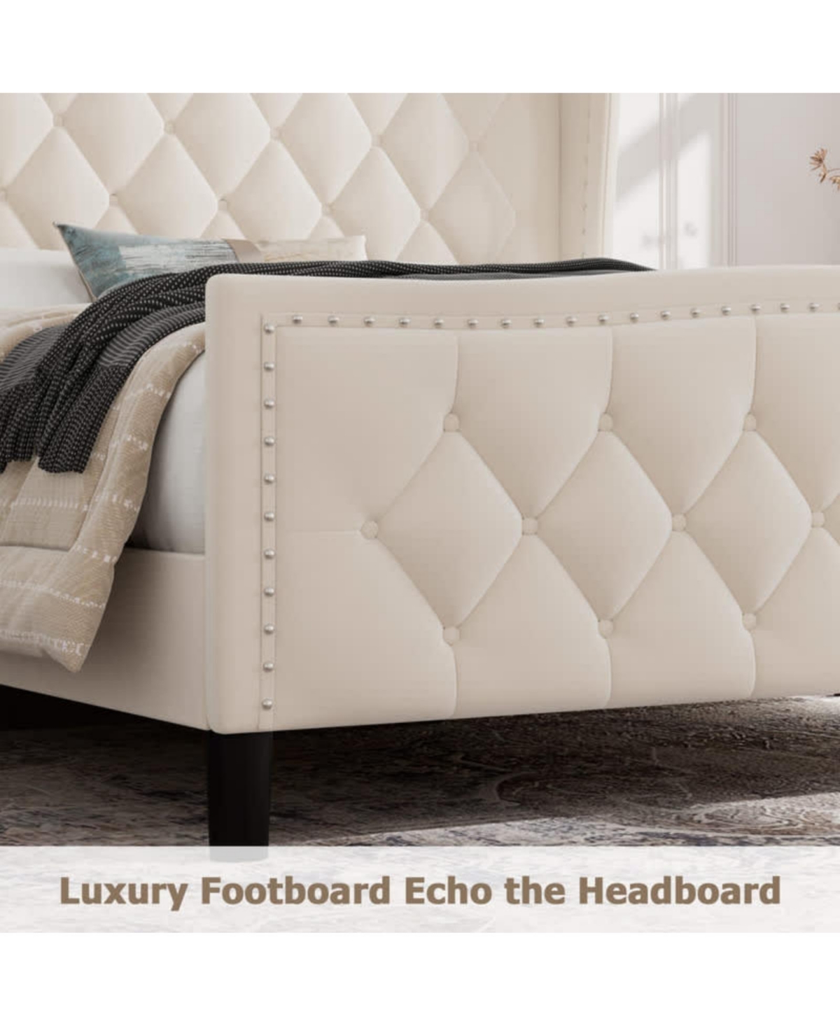 gaomon Queen Bed Frame Upholstered 4 Storage Drawers Wingback Headboard Charging Station Button Tufted