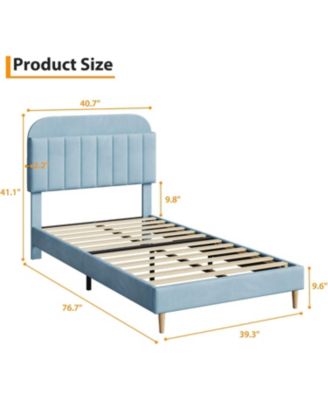 Twin Bed Frame with Storage Headboard Velvet Upholstered Platform for Girls Wooden Slats Noise Free Easy Assembly