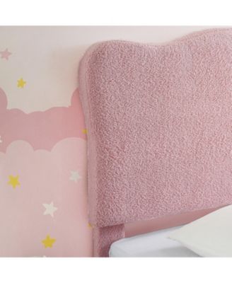 Twin Bed Frame Upholstered Platform Adjustable Headboard Wooden Slats No Box Spring Needed Pink