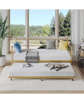 Twin Daybed with Trundle Metal Daybed and Trundle Set Sofa Bed Steel Slat Multifunctional Bedroom