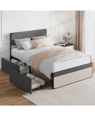 Easy Assembly Queen Size Upholstered Platform Bed Frame Space Saving, for Living Room, Guest Room
