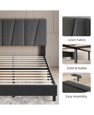 Twin Size Bed Frame with Headboard Adjustable, Velvet Upholstered Twin Platform Bed with Headboard - Queen