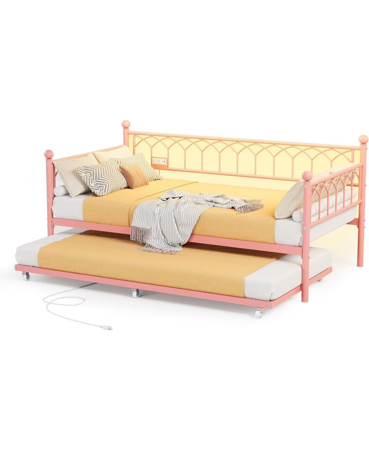 Gaomon Twin Daybed with Trundle, Day Bed with Charging Station & Led Lights