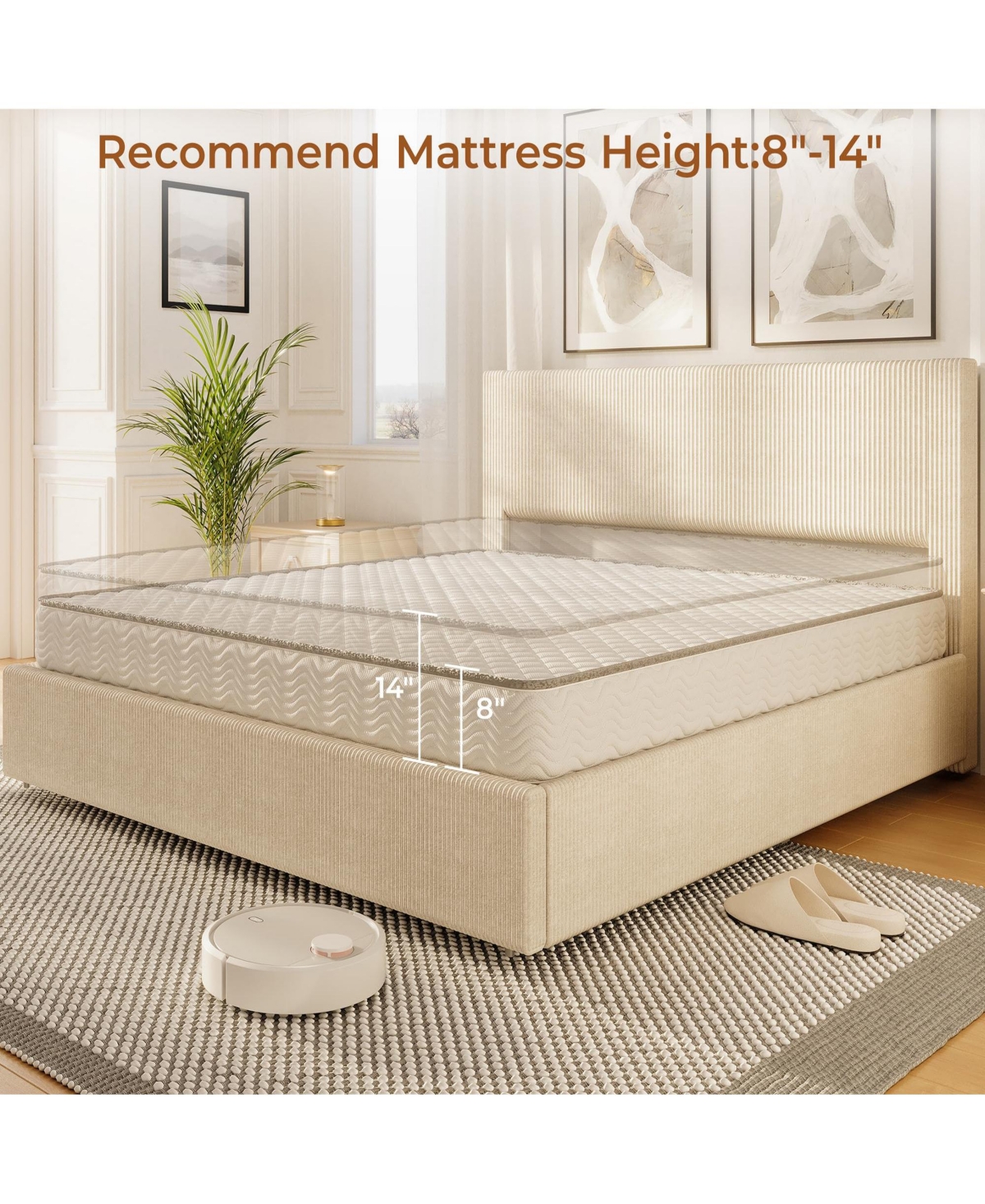 Gaomon Bed Frame, Full Size Platform Bed Frame with 4 Storage Drawers, Upholstered Channel Tufted Wingback Headboard Bed Frame