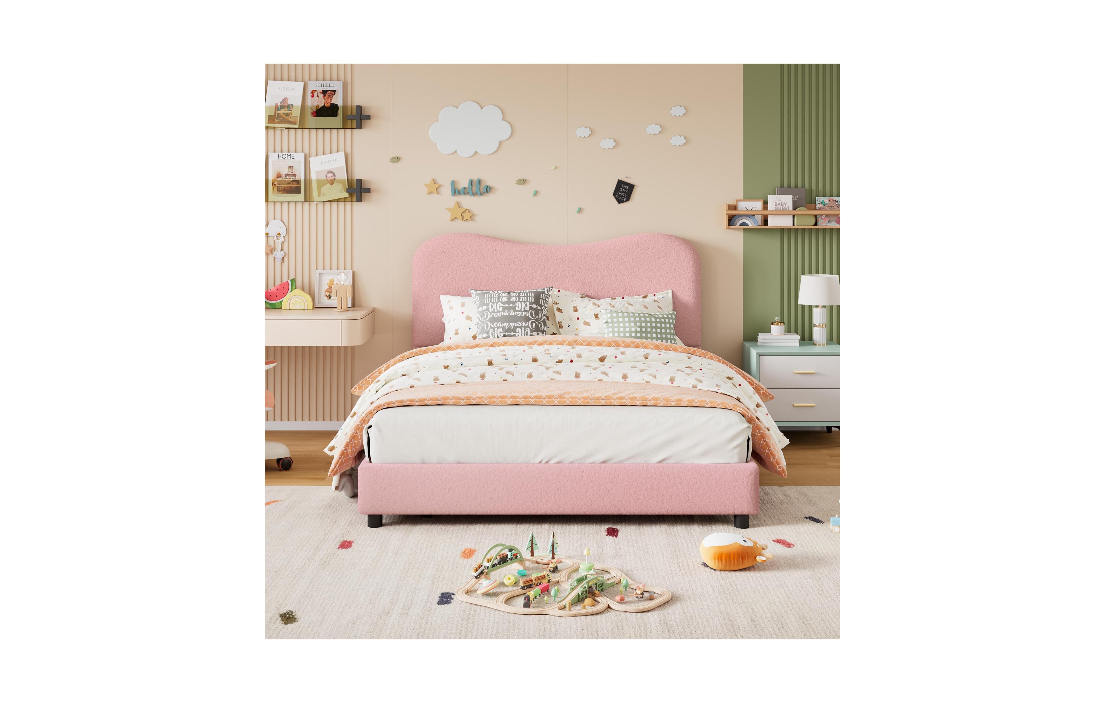 gaomon Twin Bed Frame for Kids with Velvet Upholstered Headboard