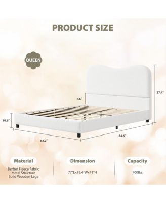 Twin Bed Frame for Kids with Velvet Upholstered Headboard, Cute Low Profile Platform Bed for Girls and Boys - Queen