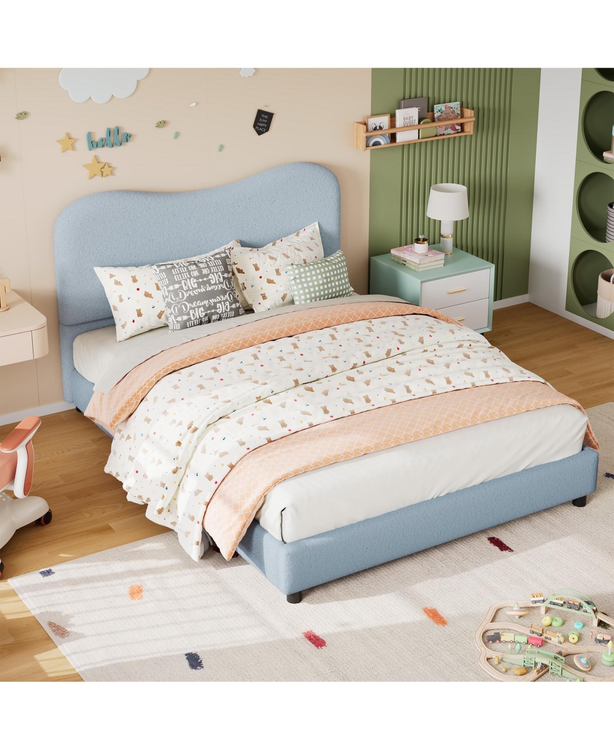 gaomon Bed Frame Velvet Upholstered Headboard Low Profile Platform Bed, Twin