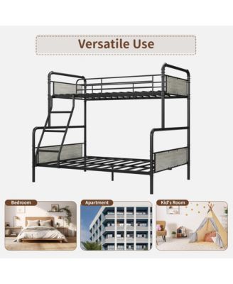 Bunk Bed Twin Over Full Size with High Guardrail and Ladder,Twin Size Convertible Metal Bunk Beds