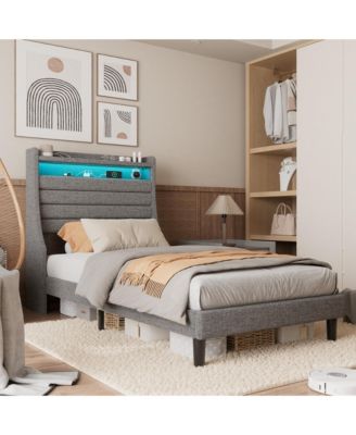 USB Charging Station & LED Lights Bed Frame, Twin