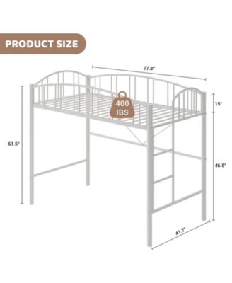 Loft Bed Twin Size, Heavy Duty Metal Loft Bed Frame with Arched Guardrail and Safety Ladder