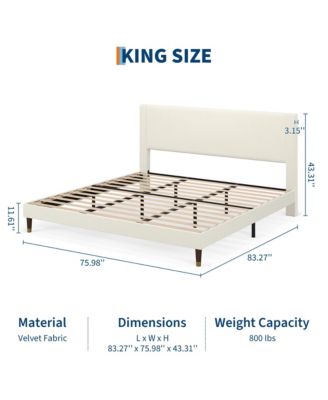 King Bed Frame Upholstered Platform Bed with Fabric Headboard, Non-Slip and Noise-Free